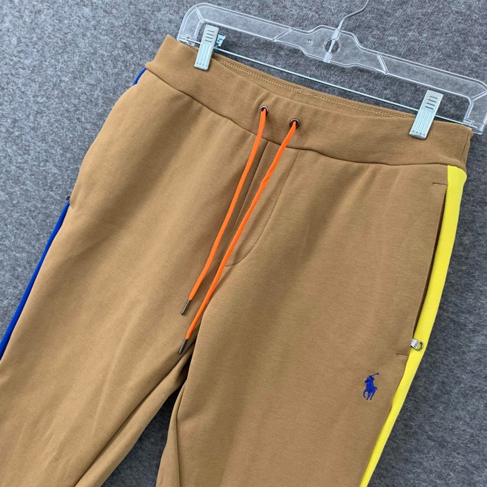 Polo Ralph Lauren Double-Knit Mesh Joggers Men Small Tan Blue Yellow Orange Pony